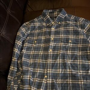 Nautica Blue and White Plaid Button Down Shirt